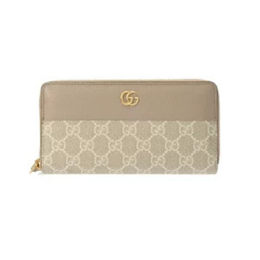 Gucci Double G Zip Wallet Beige Cream White Oatmeal GG Supreme Leather Long